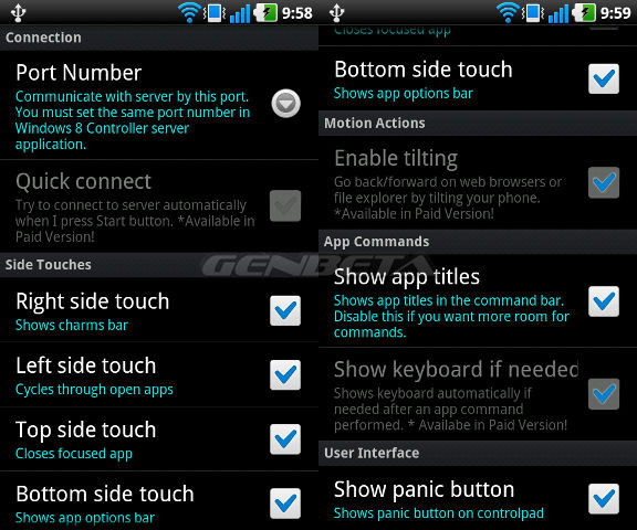 Windows 8 Controller, Android configuration